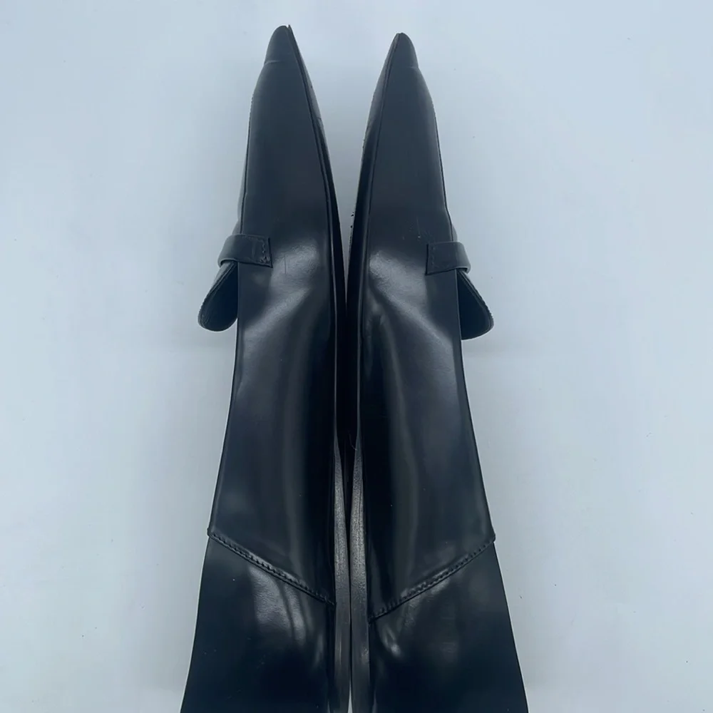 Prada Black pointed toe soft leather logo embossed foldable loafer flats 40.5 - Picture 4 of 8